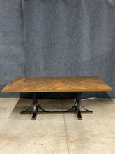 Load image into Gallery viewer, Magnolia Home Herringbone Top Dining Table with Metal Trestle Base