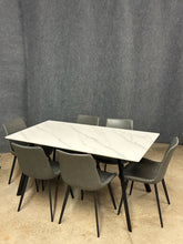 Load image into Gallery viewer, Contemporary Faux Marble Dining Table with 6 Grey Chairs
