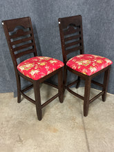 Load image into Gallery viewer, Pair of Stools with Red Floral Upholstery
