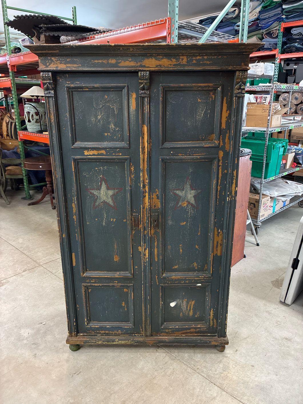 Primitive Style Painted Pine Armoire