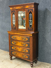 Load image into Gallery viewer, Antique Carved Walnut Secretary Chest With Leaded Mirror Panels
