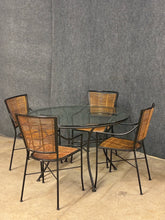 Load image into Gallery viewer, Crate &amp; Barrel Round Glass Dining Table with 4 Rattan Chairs