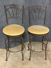 Load image into Gallery viewer, Pair Metal Frame Upholstered Counter Height Swivel Stools