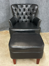 Load image into Gallery viewer, Black Faux-Leather Armchair With Storage Ottoman