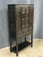 Load image into Gallery viewer, Black Distressed Asian-Style Tall Cabinet