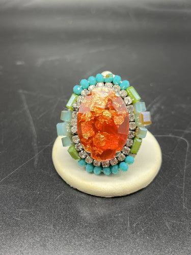 Beaded Oval Multi-Color Ring
