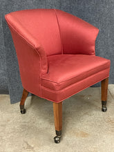 Load image into Gallery viewer, Vintage Ethan Allen Barrel Back Red Upholstered Chair on Casters