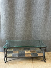 Load image into Gallery viewer, Glass Top Coffee Table With Metal Frame and Tile Base
