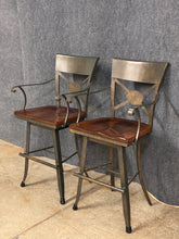 Load image into Gallery viewer, Pair of Nichols &amp; Stone Metal &amp; Wood Counter Stools