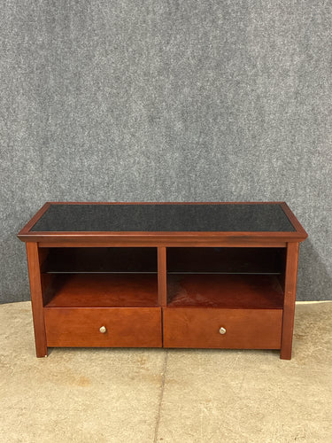 Pinnacle Design Cherry & Black Glass TV Stand with Drawers