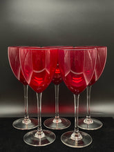 Load image into Gallery viewer, Set of 5 Ruby Red Frosted Wine Goblets