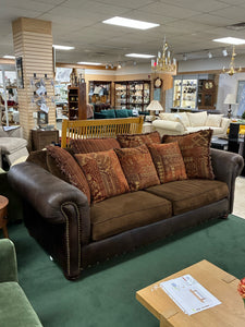 94" Upholstered Sleeper Sofa with Rolled Arms & Tapestry Pillows
