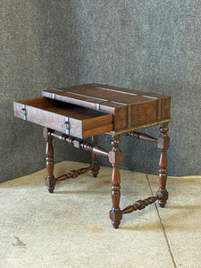Custom Leather Top Accent Table With Drawer