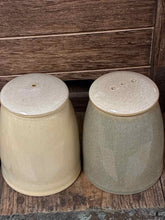 Load image into Gallery viewer, 2 Piece Denby Pale Yellow Pottery Olive Solid Salt + Pepper shakers