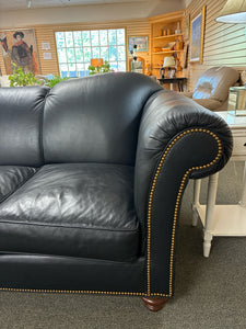 Southwood Black Leather Sofa with Nailhead Trim