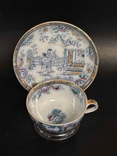 Load image into Gallery viewer, Porcelain Blue Print 3 Piece Vintage Floral Cup + Saucer