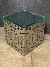 Load image into Gallery viewer, Contemporary Cutout Metal Accent Table with Glass Top