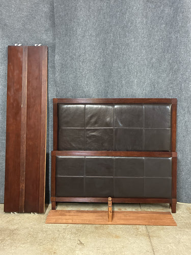 Transitional Queen Bed Frame with Faux Leather Upholstered Panels