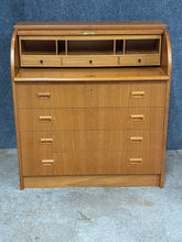Load image into Gallery viewer, Danish Modern Teak Veneer Roll-Top Secretary Desk