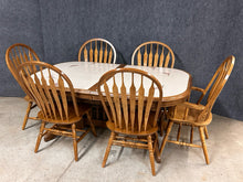 Load image into Gallery viewer, Oak Tile Top Dining Table With Butterfly Leaf and 6 Windsor Chairs