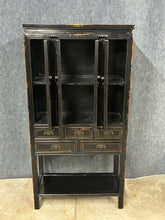 Load image into Gallery viewer, Black Distressed Asian-Style Tall Cabinet