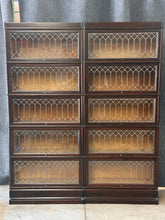 Load image into Gallery viewer, Pair of Antique Macey Mahogany Leaded Glass Barrister Bookcases