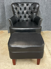 Load image into Gallery viewer, Black Faux-Leather Armchair With Storage Ottoman