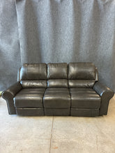 Load image into Gallery viewer, Traditional Grey Leather Power Reclining Sofa