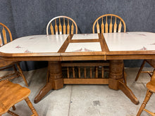 Load image into Gallery viewer, Oak Tile Top Dining Table With Butterfly Leaf and 6 Windsor Chairs