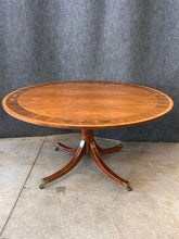 Load image into Gallery viewer, English Regency Style Brass Inlaid 60" Round Pedestal Table