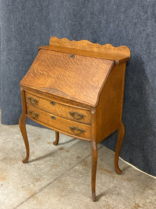 Vintage Oak Slant-Front Secretary Desk with Drawers