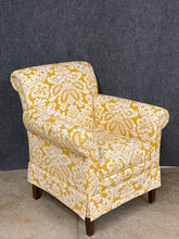 Load image into Gallery viewer, Ethan Allen Upholstered Armchair in Yellow Damask Fabric