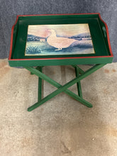 Load image into Gallery viewer, Green Wooden Folding Tray Table with Duck