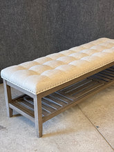 Load image into Gallery viewer, Upholstered Wood Bench with Slatted Shelf