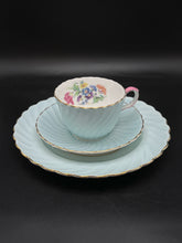 Load image into Gallery viewer, Aynsley Blue 3 Piece Floral Cup + Saucer