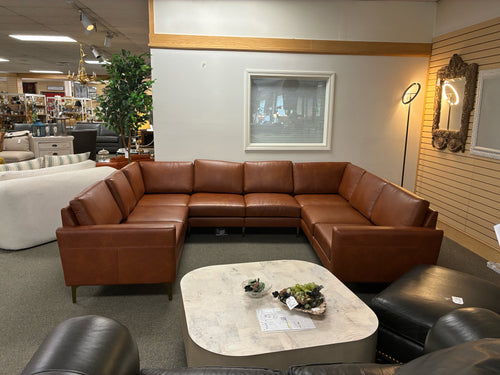 *NEW* Burrow The Nomad Leather 8-Seat U Sectional in Chestnut