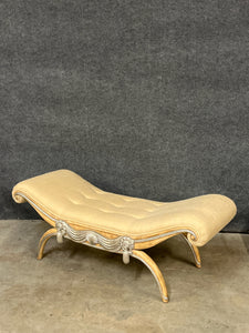 French Modern Bleached & Silverleaf Curule Upholstered Bench
