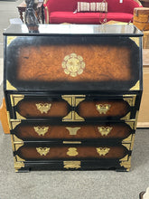 Load image into Gallery viewer, Asian-Style Ebonized &amp; Burlwood Brass-Mounted Secretary Desk