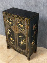 Load image into Gallery viewer, Asian Black Lacquer Cabinet with Floral &amp; Bird Motifs