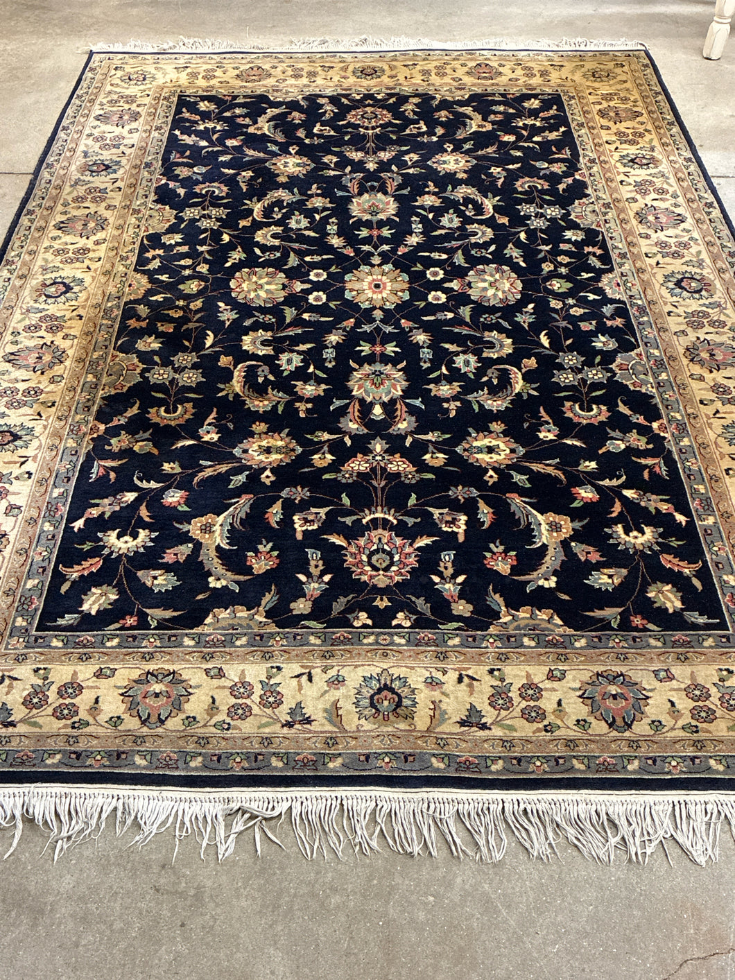 Traditional Persian-Style Wool Rug Navy & Ivory