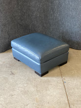 Load image into Gallery viewer, Room &amp; Board Blue Leather Ottoman