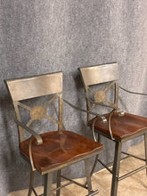 Load image into Gallery viewer, Pair of Nichols &amp; Stone Metal &amp; Wood Counter Stools