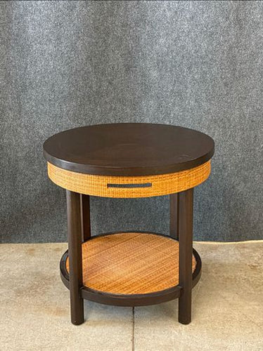 Rattan & Wood Round Accent Table
