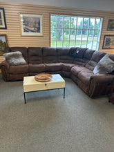 Load image into Gallery viewer, Brown Upholstered Power Reclining Sectional With Nailhead Trim