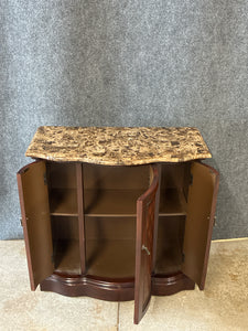 Traditional Stone Top Console Cabinet with Embossed Panel Doors