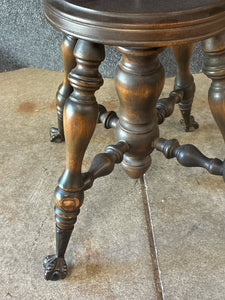 Antique Adjustable Swivel Piano Stool with Claw & Ball Feet