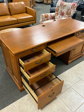 Load image into Gallery viewer, Oak Executive Desk with File Cabinet