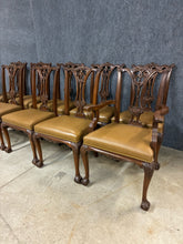 Load image into Gallery viewer, Set of 10 Antique Carved Mahogany Chippendale Style Dining Chairs