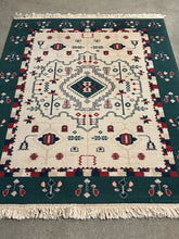 Load image into Gallery viewer, Southwestern Style Wool Area Rug with Green Border