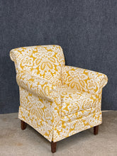 Load image into Gallery viewer, Ethan Allen Upholstered Armchair in Yellow Damask Fabric